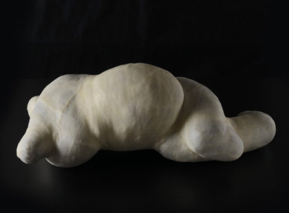 (z cyklu “Torza břicha"), 2015, délka 70 cm, kombinovaná technika, dřevo, látka, kůže, vosk