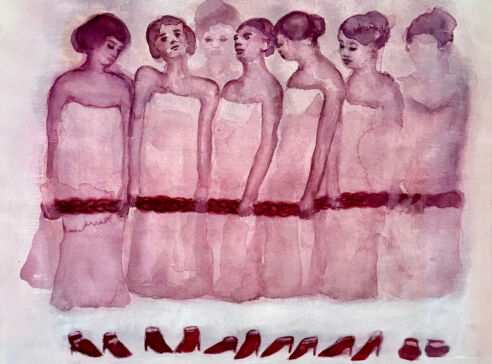 2024, akvarel a olej na papíře, 60 x 40 cm